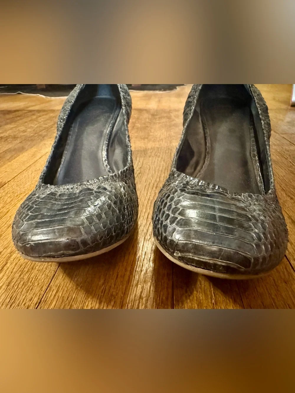 Tory Burch Dark Navy Snake-Embossed Leather Wedges